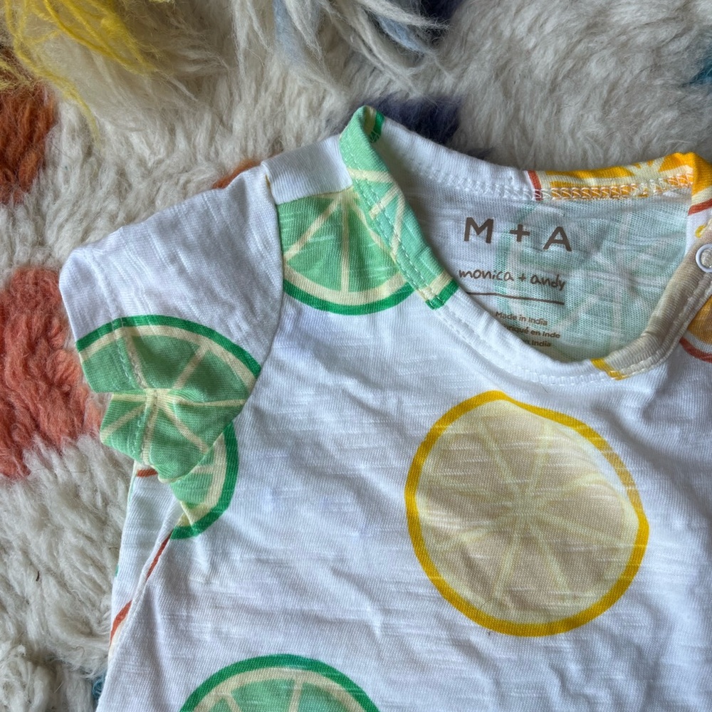 monica and andy 0-3m cotton fruit onesie